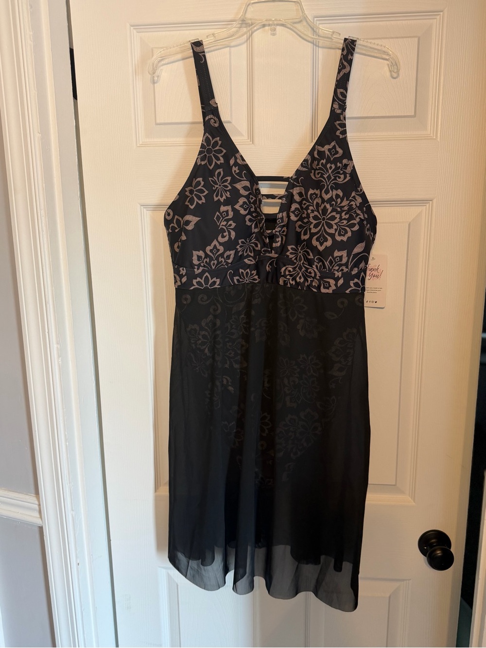 Floral Lace-Up Black and Gold Swimdress